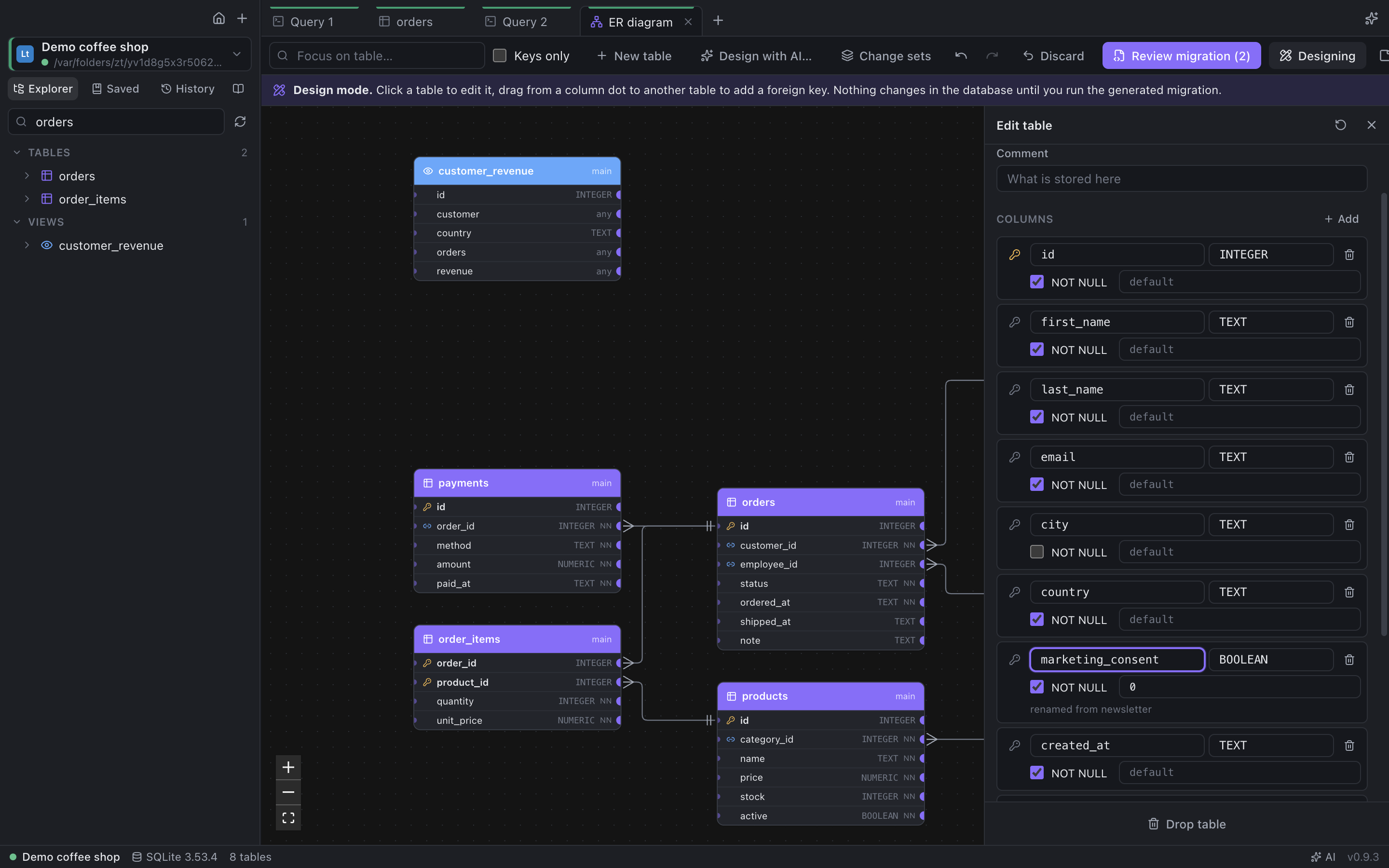 Schema designer