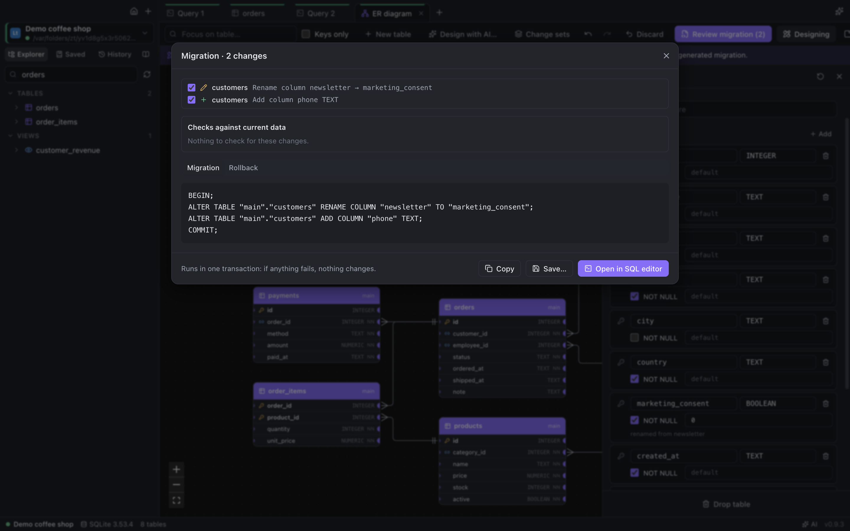 Generated migration with impact checks